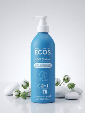 ECOS Hypoallergenic Liquid Laundry Detergent, Ultra Concentrated, Free & Clear,